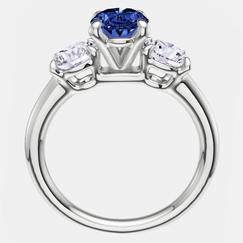 2.00 CTW Lab Created Oval Blue Sapphire & Diamond 3-Stone Engagement