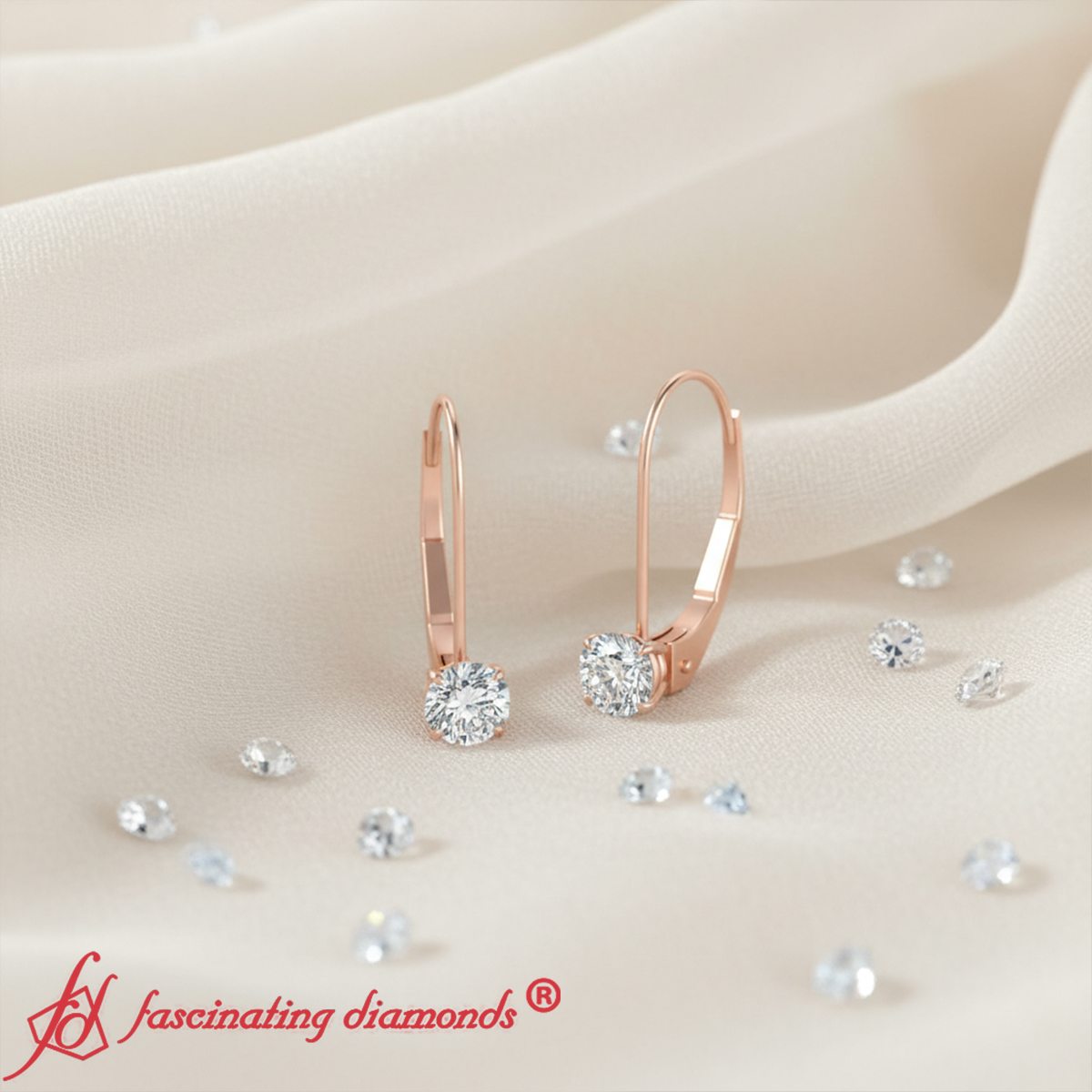 Small Round Diamond Leverback Earrings
