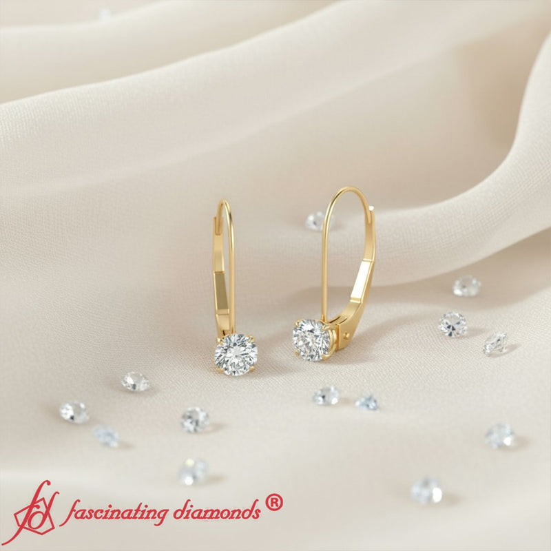Small Round Diamond Leverback Earrings